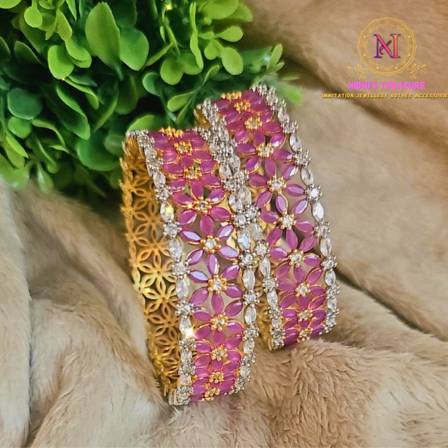Pink color American Diamond Bangles