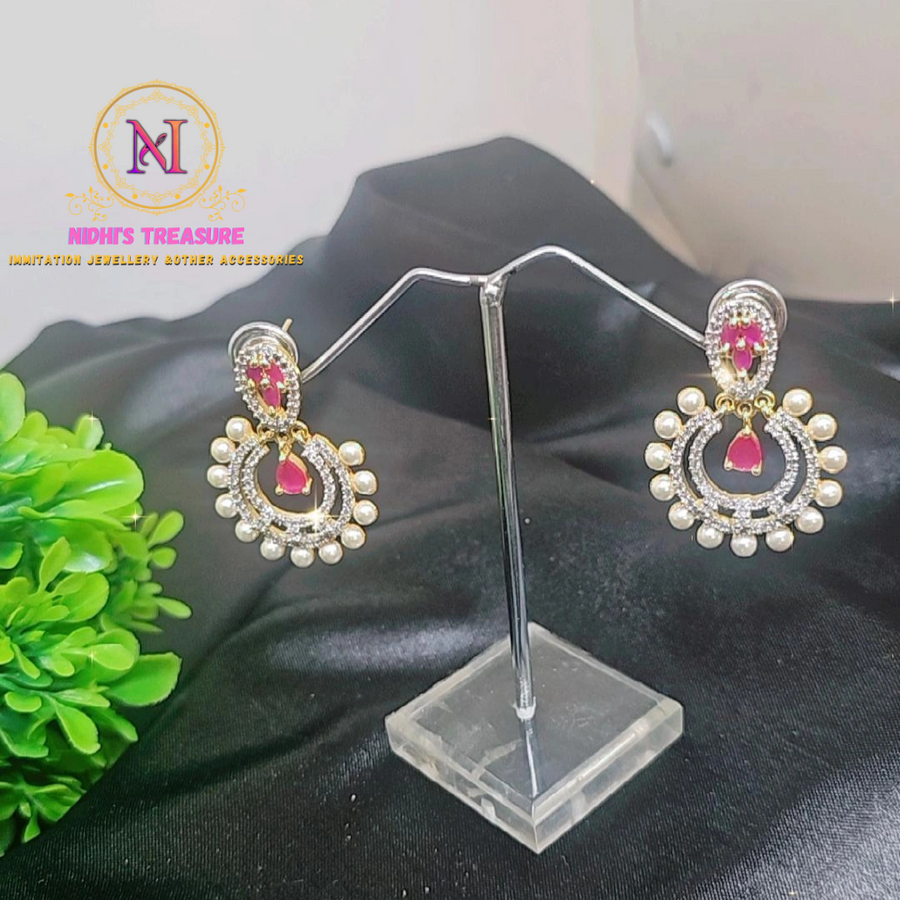 Pink Stone Pearl AD Earring