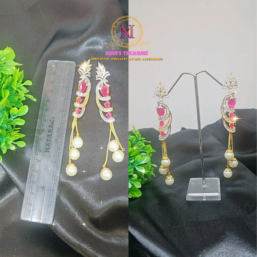 Pink Stone AD Long EARRING