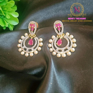 Pink Stone Pearl AD Earring