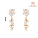 Peacock American Diamond Long Earrings | Pearl Drop Golden Dangler