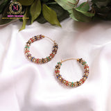Multicolor Crystal Embellished Statement Hoop Earrings | Textured Stone Bali Design