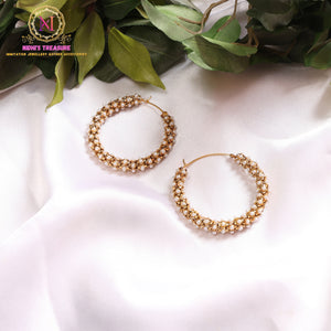 Pearl Cluster Embellished Hoop Earrings | Textured Beaded Statement Bali Design