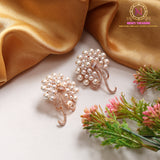 Rose Gold Pearl Cluster Statement Earrings | Crystal Ribbon Drop Design