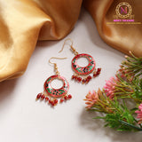 Meenakari Floral Hoop Earrings with Beaded Drops | Enamel Circle Dangler