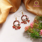 Meenakari Floral Hoop Earrings with Beaded Drops | Enamel Circle Dangler