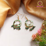Meenakari Floral Hoop Earrings with Beaded Drops | Enamel Circle Dangler