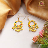 Meenakari Floral Hoop Earrings with Beaded Drops | Enamel Circle Dangler