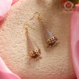 Meenakari Big Cone Jhumki Earrings | Long Gold Tone Enamel Jhumka with Pearl Drops