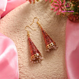 Meenakari Big Cone Jhumki Earrings | Long Gold Tone Enamel Jhumka with Pearl Drops