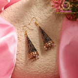 Meenakari Big Cone Jhumki Earrings | Long Gold Tone Enamel Jhumka with Pearl Drops