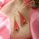 Meenakari Big Cone Jhumki Earrings | Long Gold Tone Enamel Jhumka with Pearl Drops