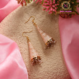 Meenakari Big Cone Jhumki Earrings | Long Gold Tone Enamel Jhumka with Pearl Drops