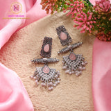 Oxidised Stone & Pearl Dangler Earrings | Antique Statement Ethnic Earrings