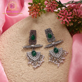 Oxidised Stone & Pearl Dangler Earrings | Antique Statement Ethnic Earrings