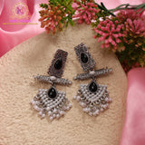 Oxidised Stone & Pearl Dangler Earrings | Antique Statement Ethnic Earrings