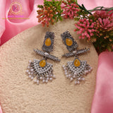 Oxidised Stone & Pearl Dangler Earrings | Antique Statement Ethnic Earrings