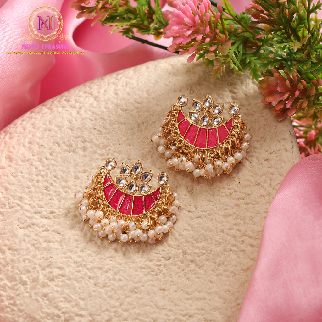 Chandbali Earrings with Kundan Stones & Pearl Drops | Traditional Statement Earrings