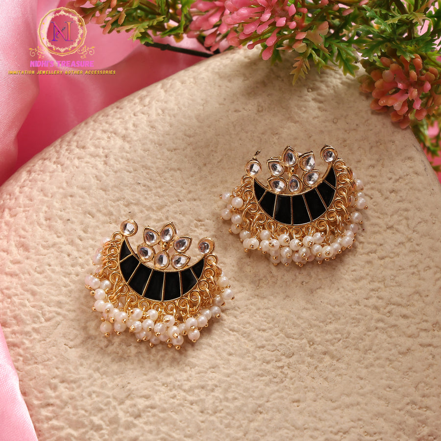Chandbali Earrings with Kundan Stones & Pearl Drops | Traditional Statement Earrings