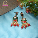 Meena Cow Enamel Earrings with Pearl Beads & Lotus Design