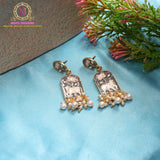 Meena Cow Enamel Earrings with Pearl Beads & Lotus Design