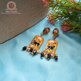 Meena Cow Enamel Earrings with Pearl Beads & Lotus Design