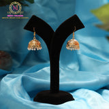 Floral Engraved Kashmiri Jhumka Earrings with Pearl Drops | Brass Dome Ethnic Earrings