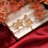 Circular Floral Micro Plated Pendant Set with Stud Earrings | Elegant Gold Finish Minimal Jewellery