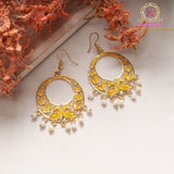 Meenakari Peacock Chandbali Earrings with Pearl Drops | Traditional Ethnic Earrings