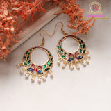 Meenakari Peacock Chandbali Earrings with Pearl Drops | Traditional Ethnic Earrings