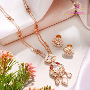 Polki & AD Stone Pendant Set with Double Layer Chain | Anti-Tarnish Premium Jewellery