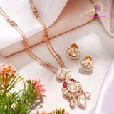 Polki & AD Stone Pendant Set with Double Layer Chain | Anti-Tarnish Premium Jewellery