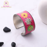 Resin Hand Cuff – Pink Floral | Oxidised Finish Statement Bracelet