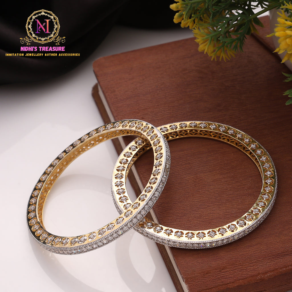 Golden Polish American Diamond Bangles Set | Elegant Designer AD Bangles