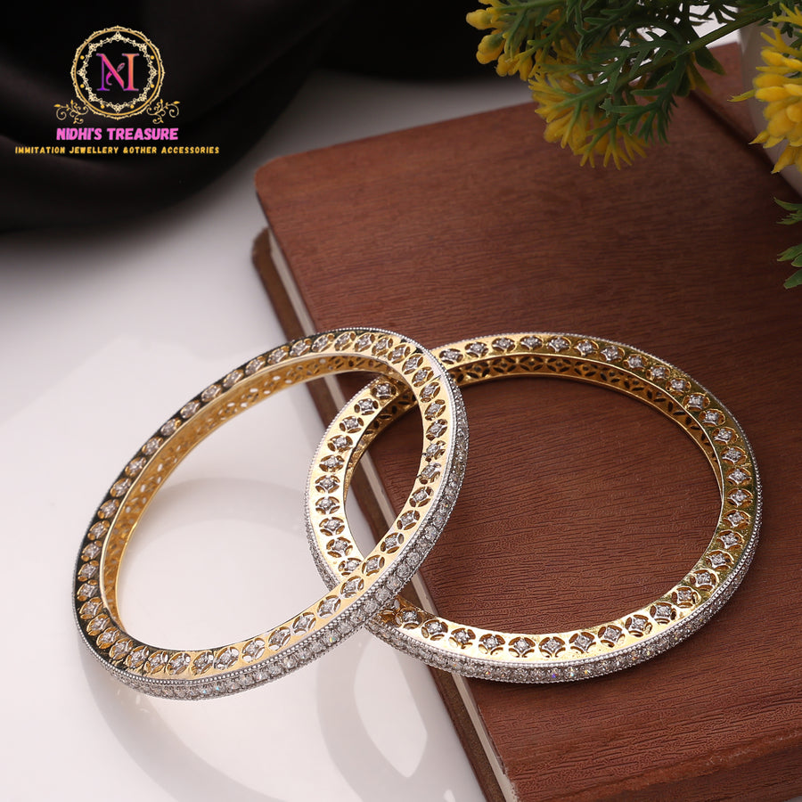 Golden Polish American Diamond Bangles Set | Elegant Designer AD Bangles