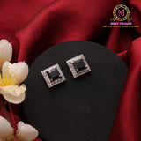 Square American Diamond Stud Earrings with Halo Crystal Border