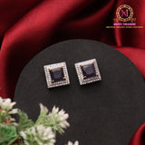 Square American Diamond Stud Earrings with Halo Crystal Border