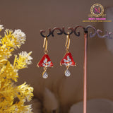 Triangle Shape American Diamond Drop Earrings with Leaf Motif and Teardrop Dangling Stone