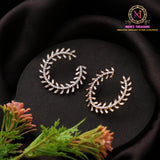 C Shape American Diamond Hoop Earrings with Baguette Stone Detailing and Golden Polish