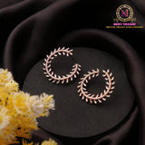 C Shape American Diamond Hoop Earrings with Baguette Stone Detailing and Rose Gold Polish