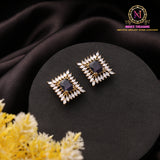 Square Shape American Diamond Stud Earrings with Center Stone and Floral AD Halo Design