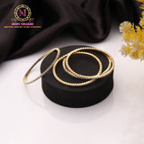 Golden Polish American Diamond Bangles Set with Dual Texture Design and Sparkling AD Stone Detailing