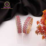 Pink American Diamond Bangles Set with Floral Lattice Design, Dual Tone Gold & Silver Polish Finish