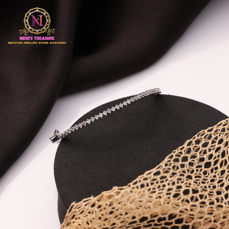 Silver Polish American Diamond Tennis Bracelet with Prong-Set Round Stones & Classic Minimal Design
