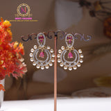 AD Stone Chandbali Earrings with Pearl Detailing – Pink Stone Premium Ethnic Earrings