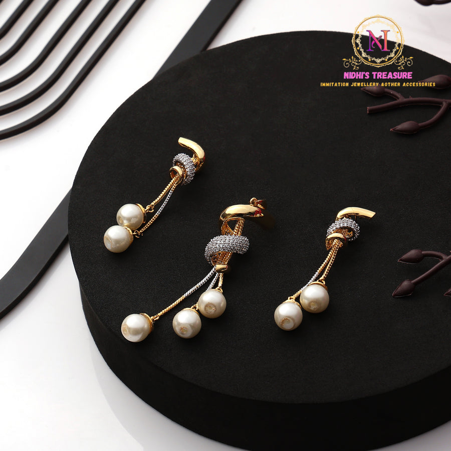 Gold Polish AD Stone Pendant set with Pearl Drops – Modern Designer Dangle