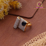 Golden Polish Black Stone AD Ring – Premium Adjustable Designer Ring