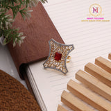 Ruby Stone Adjustable AD Ring – Premium Golden Finish Statement Ring