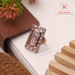 Geometric Rectangle Statement Ring – Rose Gold Polish | Premium Finish