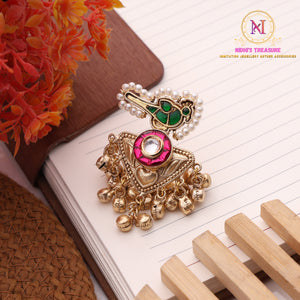 Kashmiri Bird Design Ring – Green Stone | Adjustable Brass Gold Finish